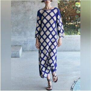 ZARA Crochet Midi Beach Maxi Kaftan Dress Patchwork Geometric Limited Edition